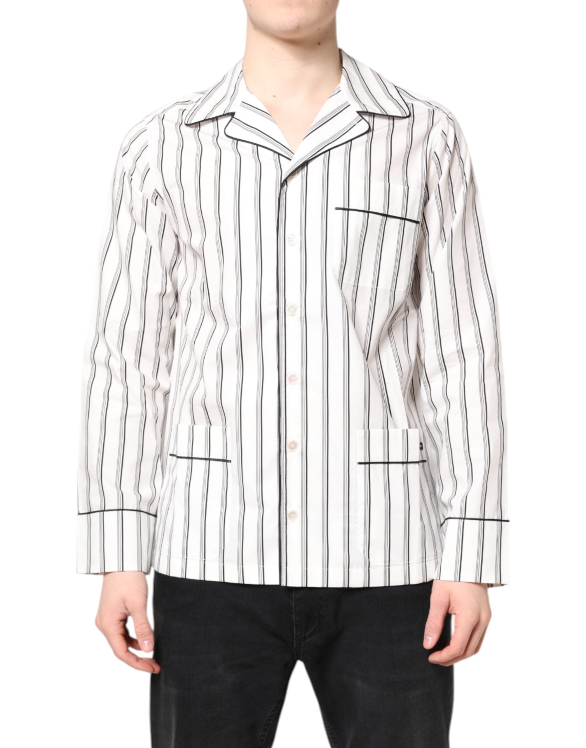 White Stripes Lounge-Pyjama-Oberteil