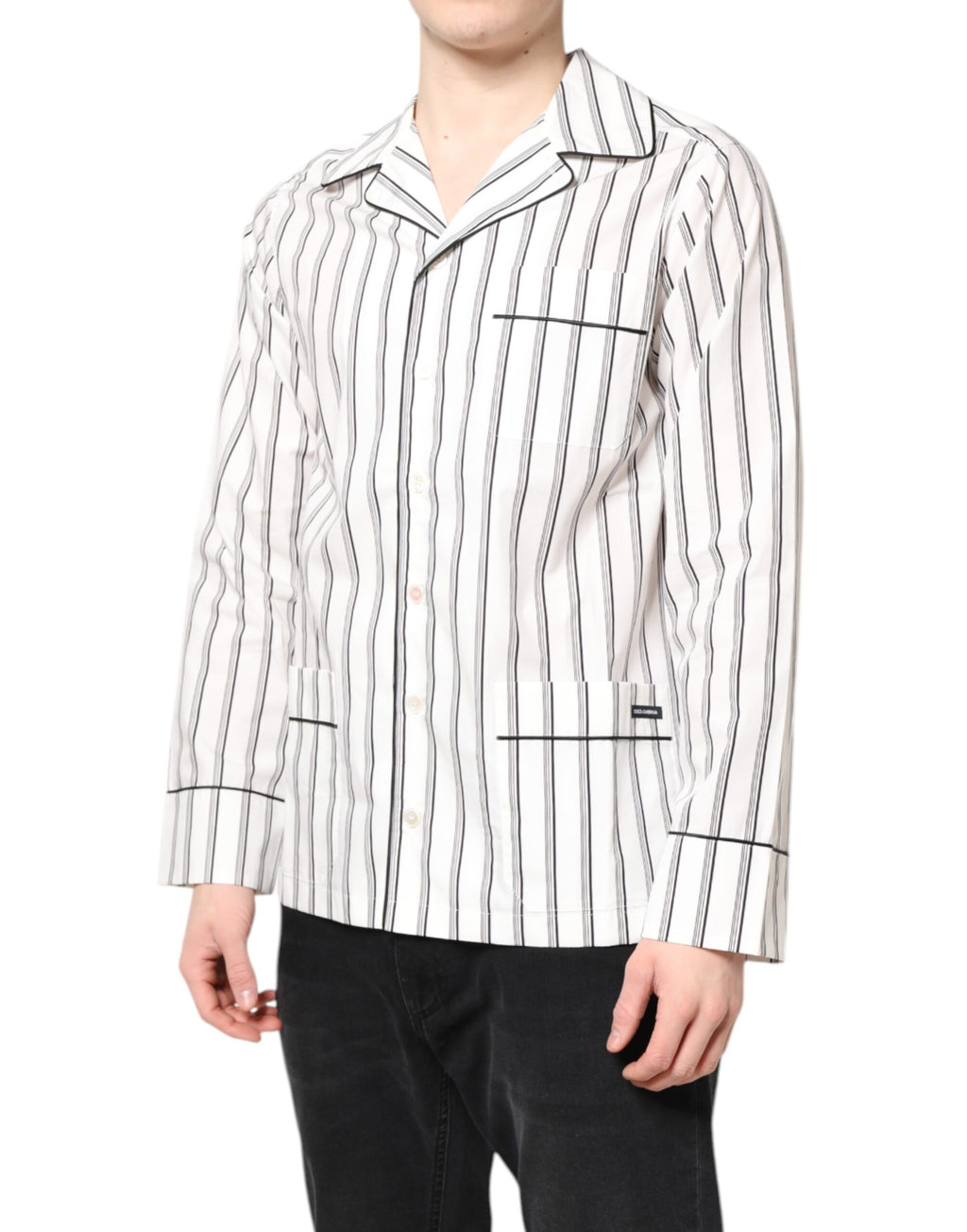 White Stripes Lounge-Pyjama-Oberteil
