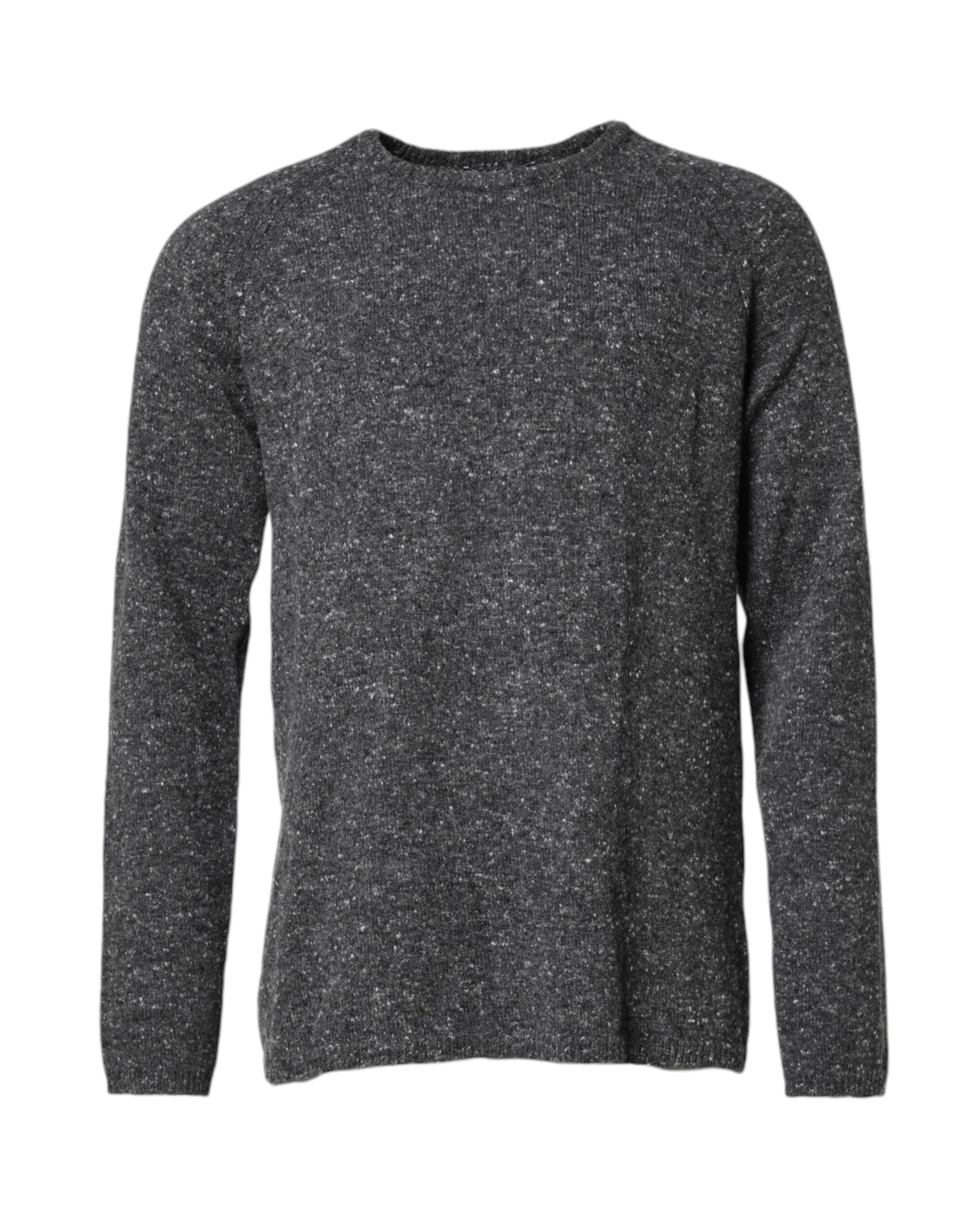 Grauer Wollstrickpullover mit Rundhalsausschnitt
