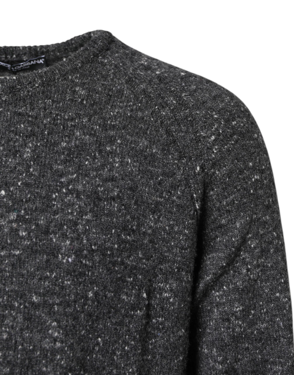 Grauer Wollstrickpullover mit Rundhalsausschnitt