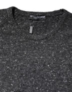 Grauer Wollstrickpullover mit Rundhalsausschnitt