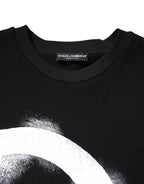 Black Cotton Logo Print Men Pullover Sweater