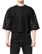 Schwarzes durchsichtiges T-Shirt mit Logo und kurzen Ärmeln
