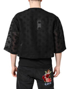 Schwarzes durchsichtiges T-Shirt mit Logo und kurzen Ärmeln