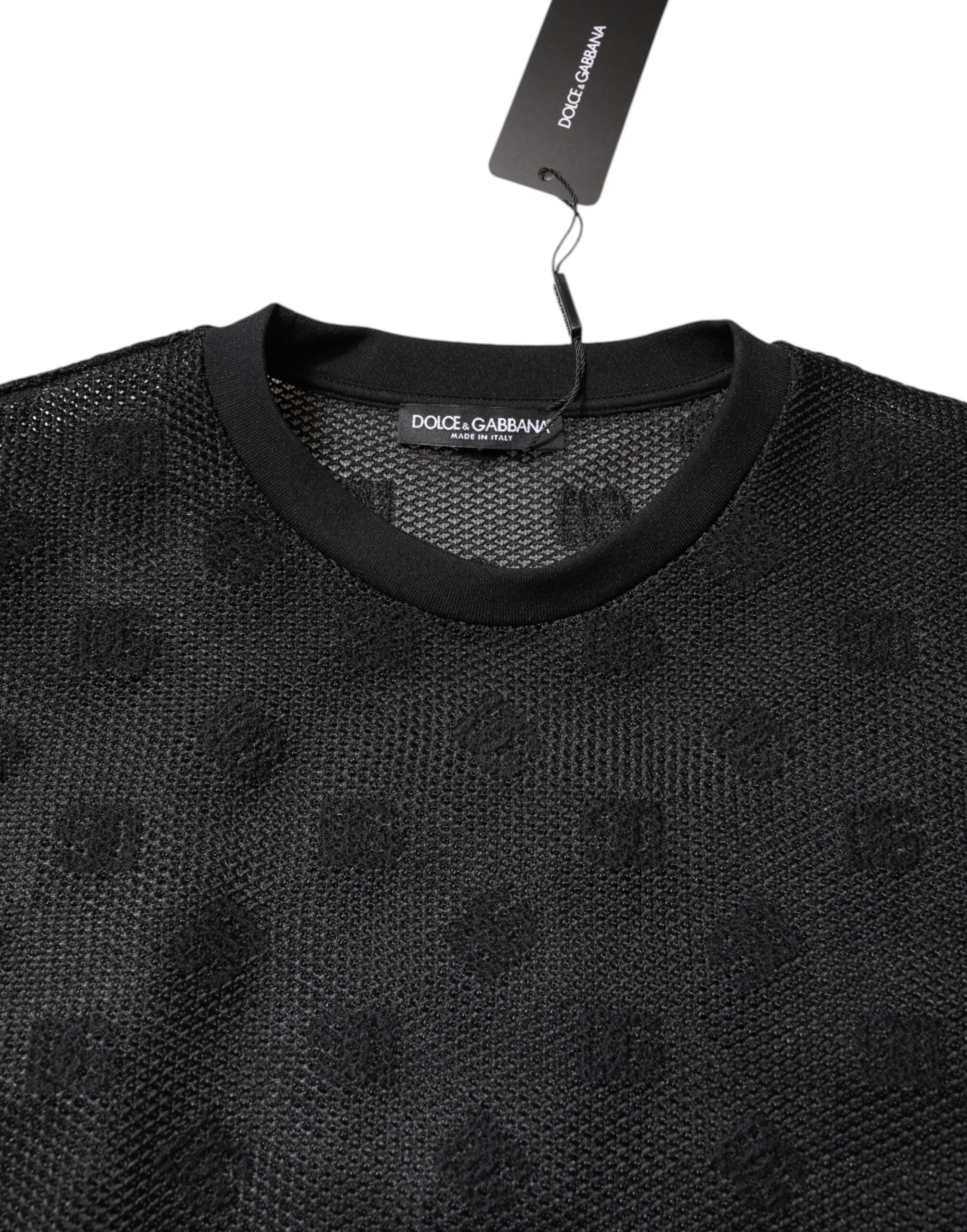 Schwarzes durchsichtiges T-Shirt mit Logo und kurzen Ärmeln