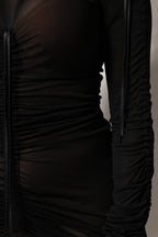 Black Mesh Trim Bodycon Long Sheath Dress