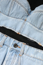 Schwarzes blaues Jeans-Minikleid mit langen Ärmeln