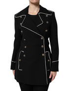 Schwarzer zweireihiger Blazer aus Wolle