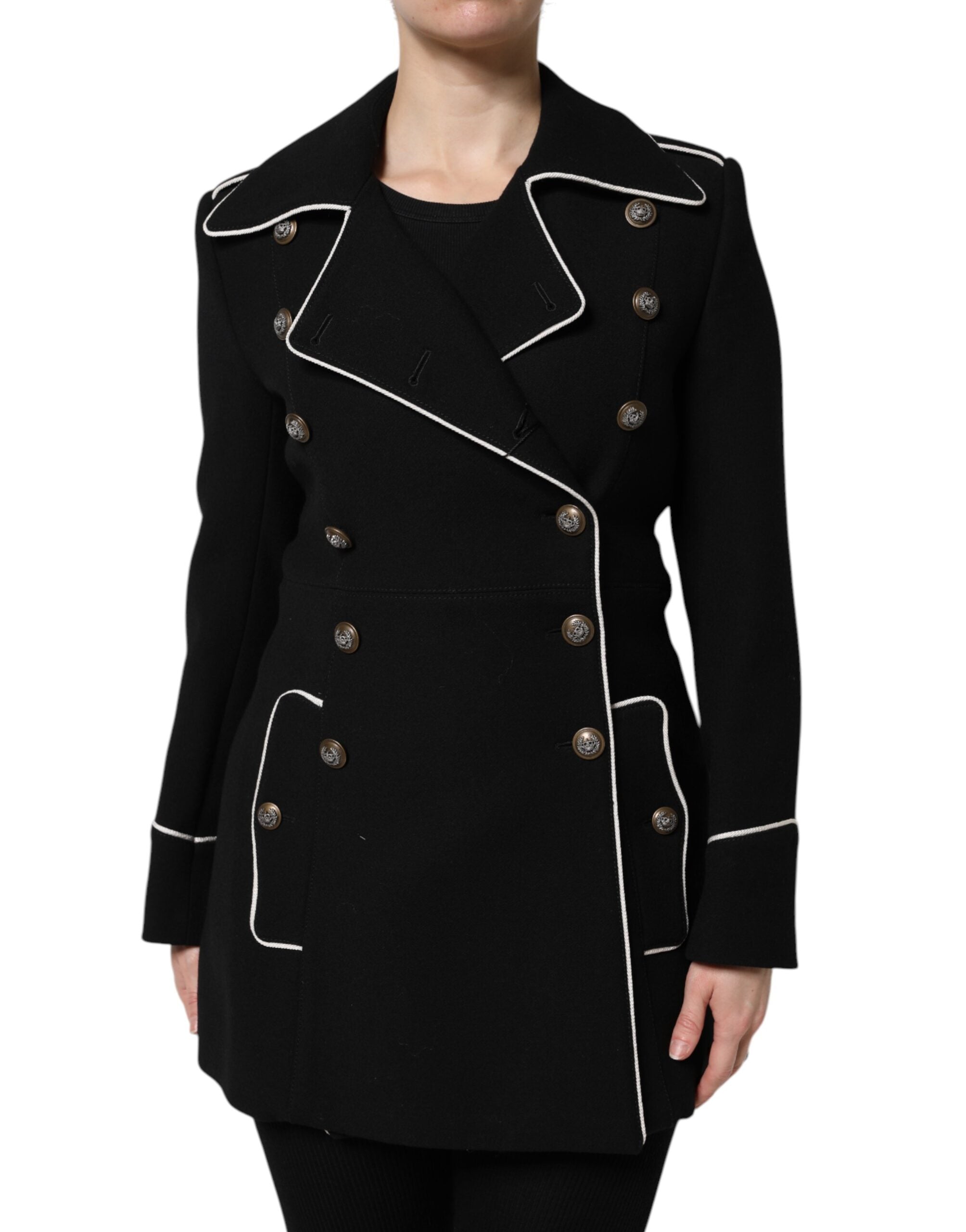 Schwarzer zweireihiger Blazer aus Wolle