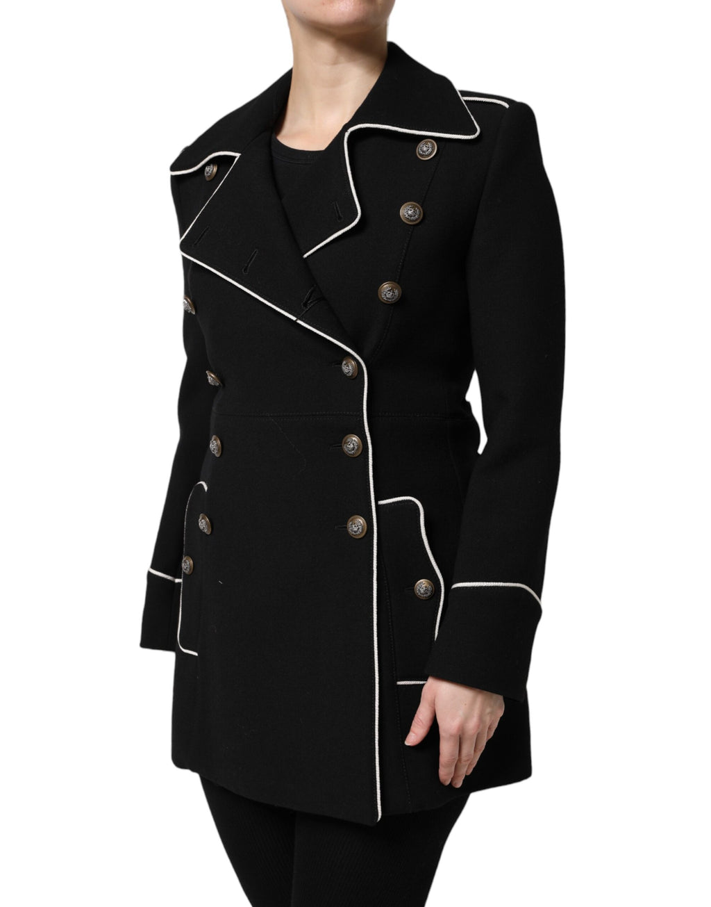 Schwarzer zweireihiger Blazer aus Wolle