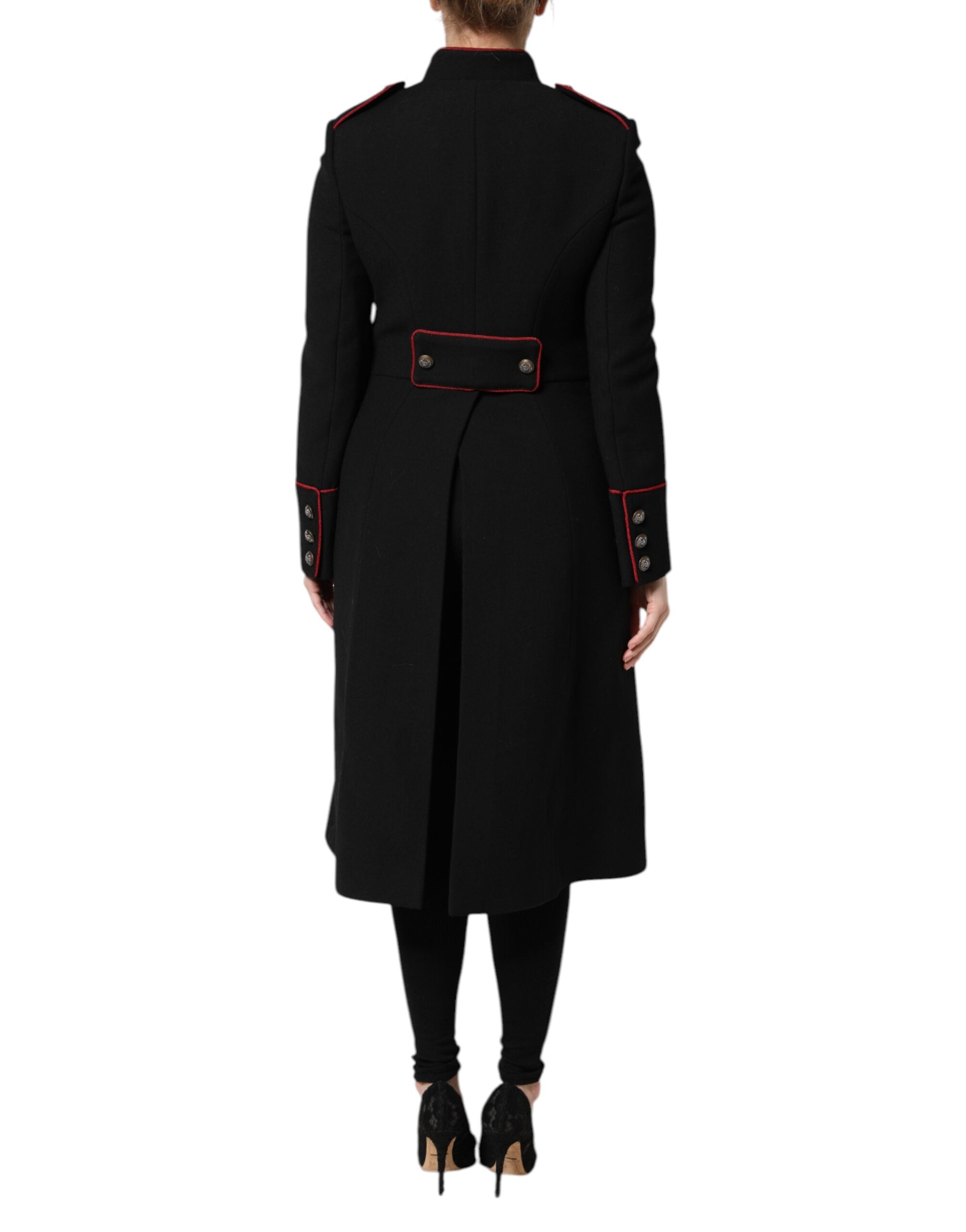 Schwarzer einreihiger Trenchcoat aus Wolle