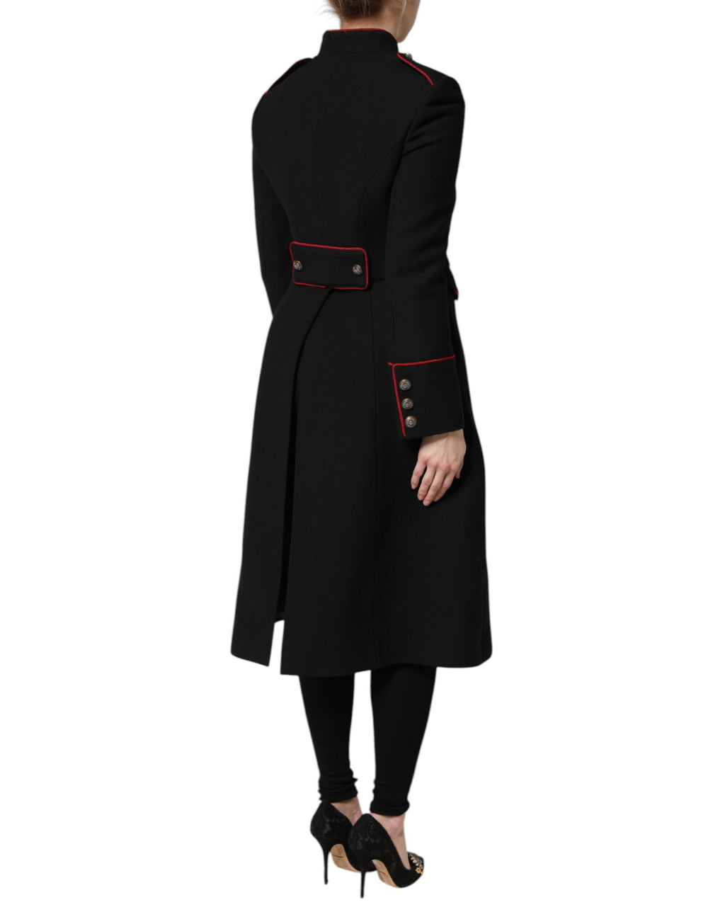 Schwarzer einreihiger Trenchcoat aus Wolle