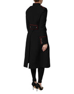 Schwarzer einreihiger Trenchcoat aus Wolle