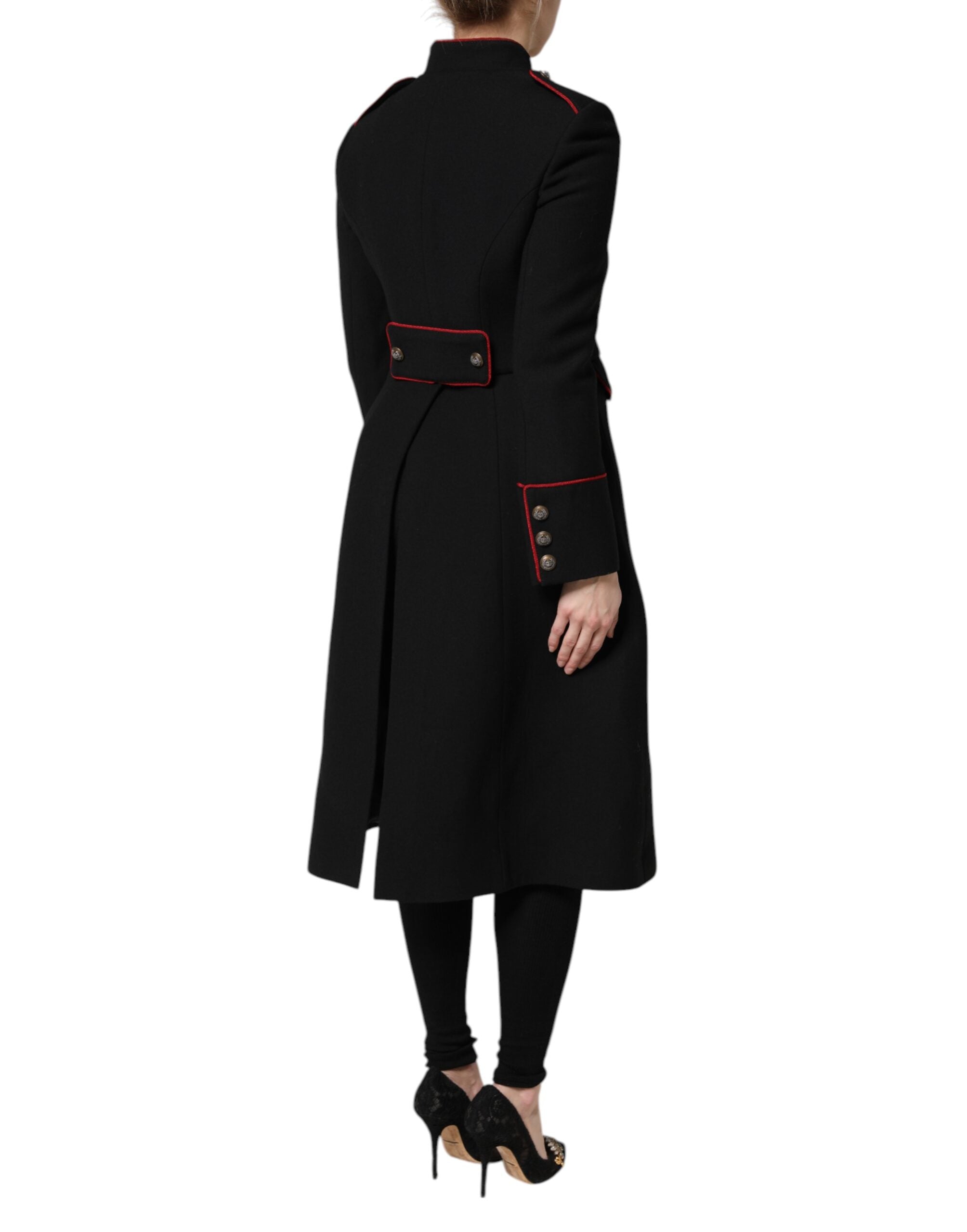 Schwarzer einreihiger Trenchcoat aus Wolle