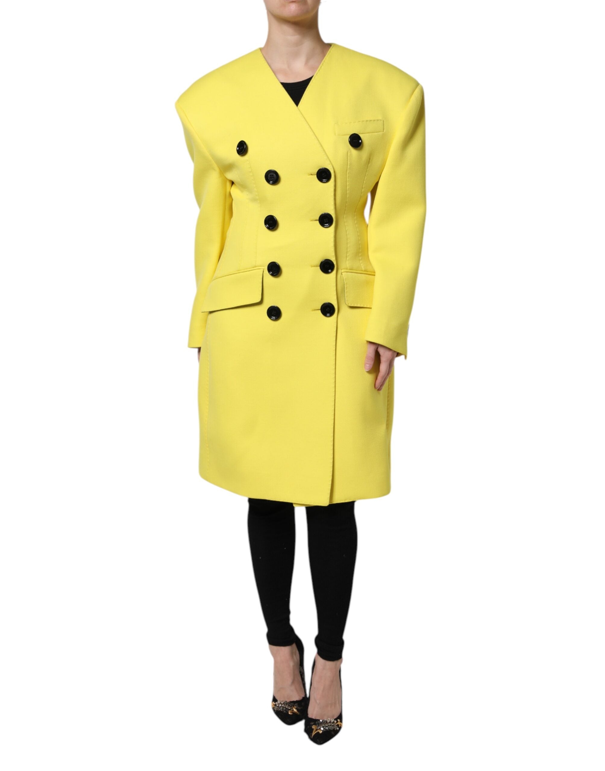 Gelbe zweireihige Trenchcoat-Jacke