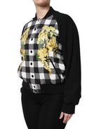 Black White Check Floral Button Down Jacket
