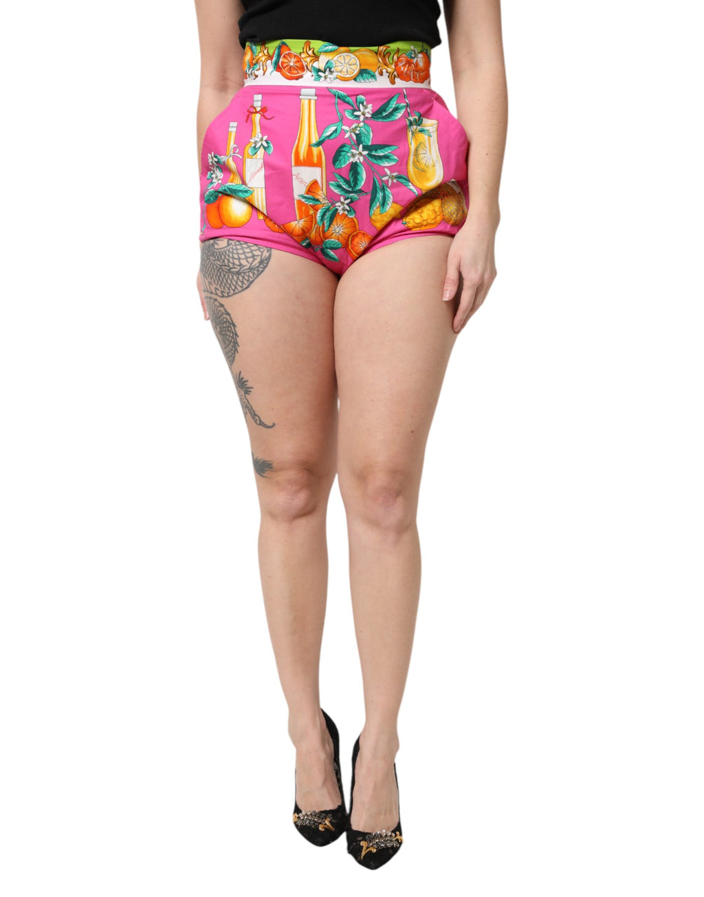 Pink bedruckte Hotpants-Shorts mit hoher Taille