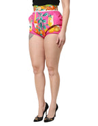 Pink bedruckte Hotpants-Shorts mit hoher Taille