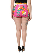 Pink bedruckte Hotpants-Shorts mit hoher Taille