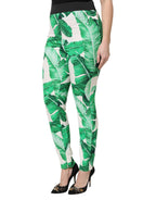 White Green Leaf High Waist Pants