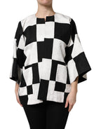 Blazerjacke aus weißem und schwarzem Jacquard-Patchwork