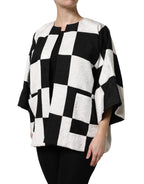 Blazerjacke aus weißem und schwarzem Jacquard-Patchwork