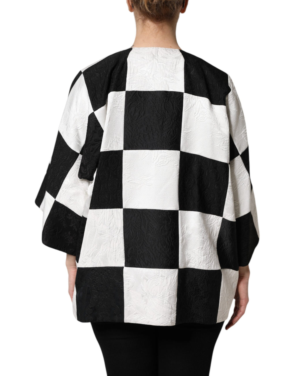 Blazerjacke aus weißem und schwarzem Jacquard-Patchwork