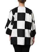 Blazerjacke aus weißem und schwarzem Jacquard-Patchwork