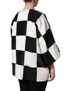 Blazerjacke aus weißem und schwarzem Jacquard-Patchwork