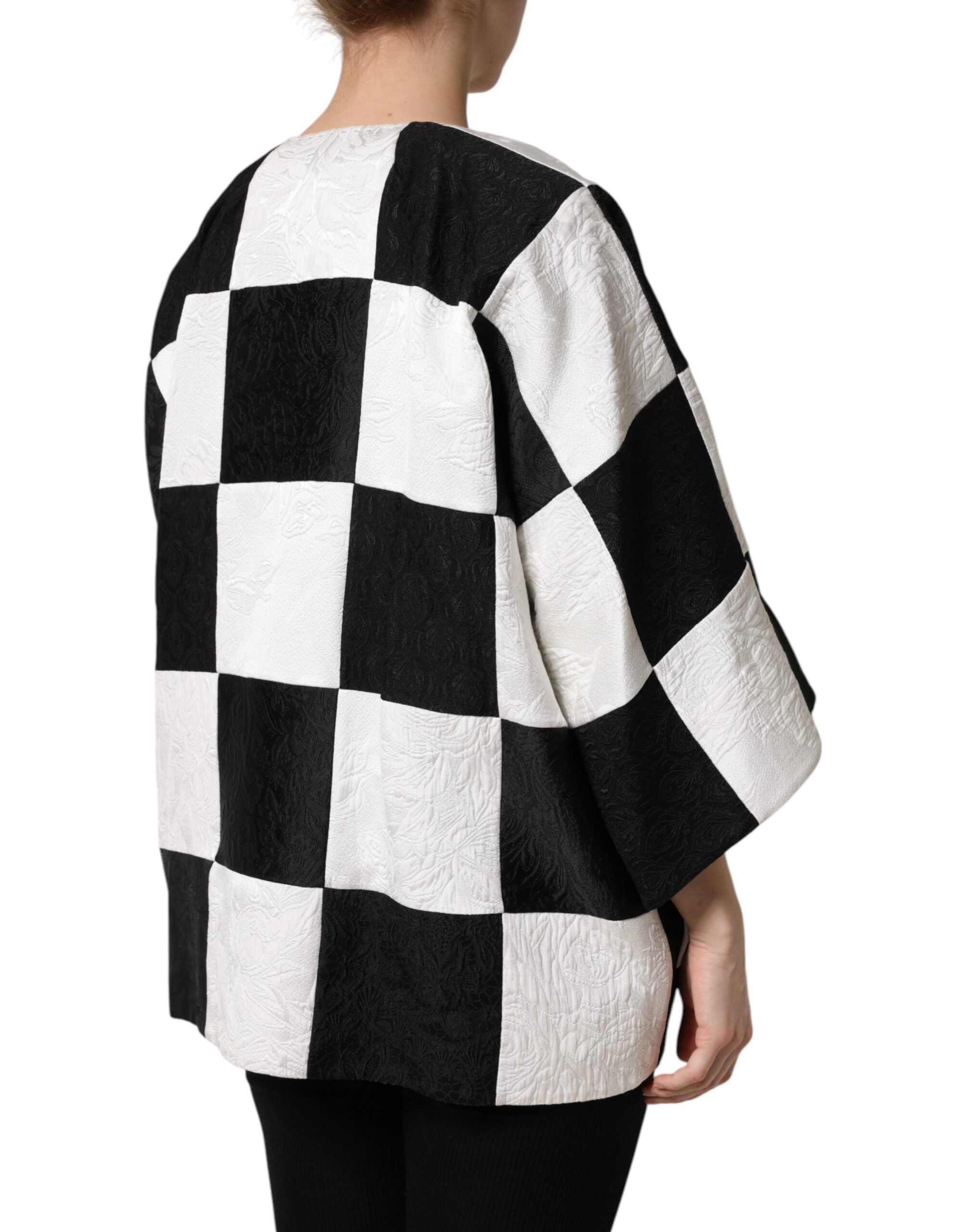 Blazerjacke aus weißem und schwarzem Jacquard-Patchwork