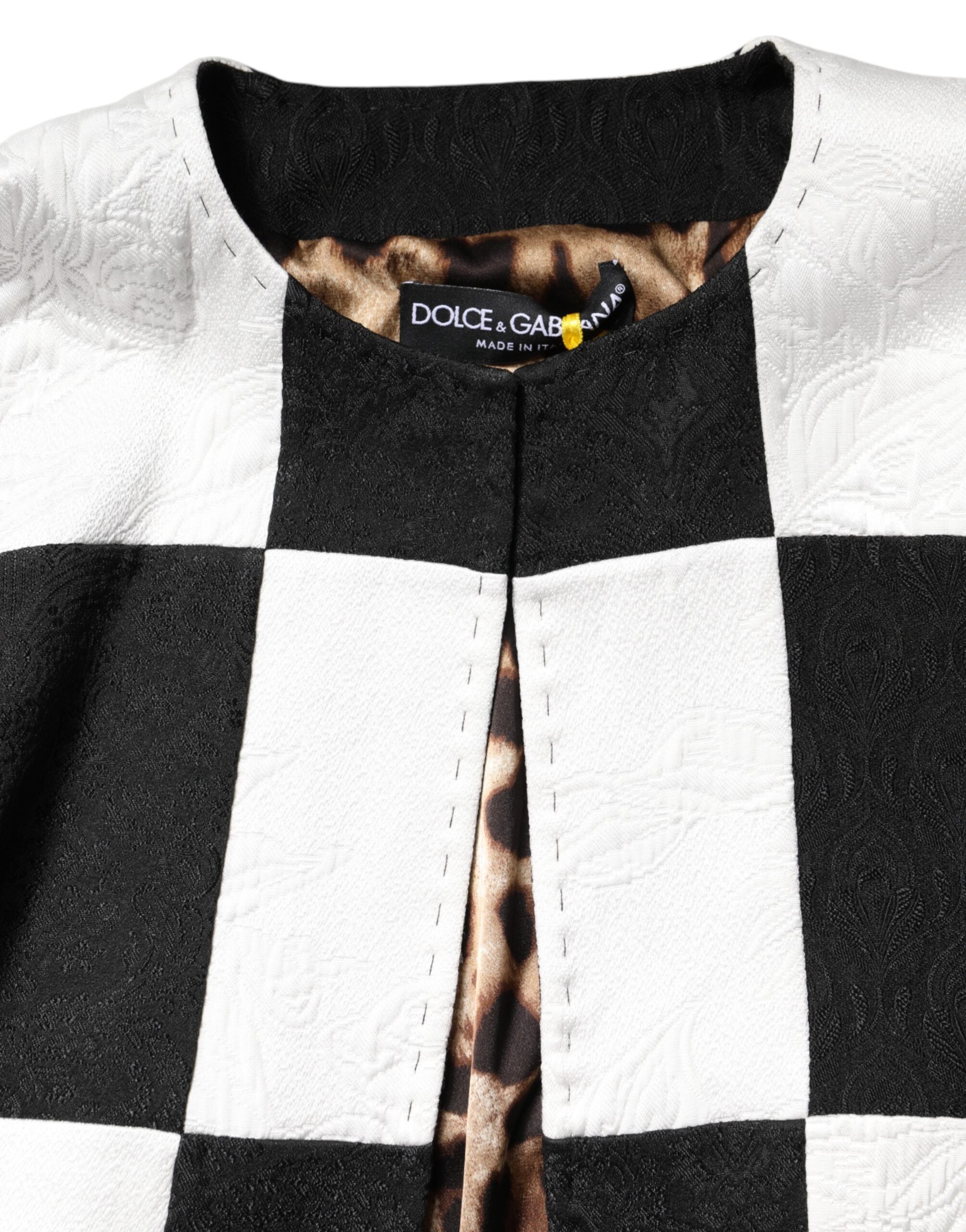 Blazerjacke aus weißem und schwarzem Jacquard-Patchwork
