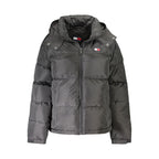 "Black Polyester Women Jacket with Removable Hood"