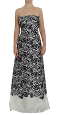 Weißes florales Spitzenkorsett Maxikleid aus Seide