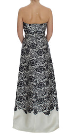 Weißes florales Spitzenkorsett Maxikleid aus Seide