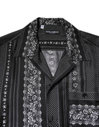 Black Silk Floral Print Short Sleeves Shirt