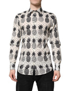 White Pineapple Print Long Sleeve GOLD Shirt