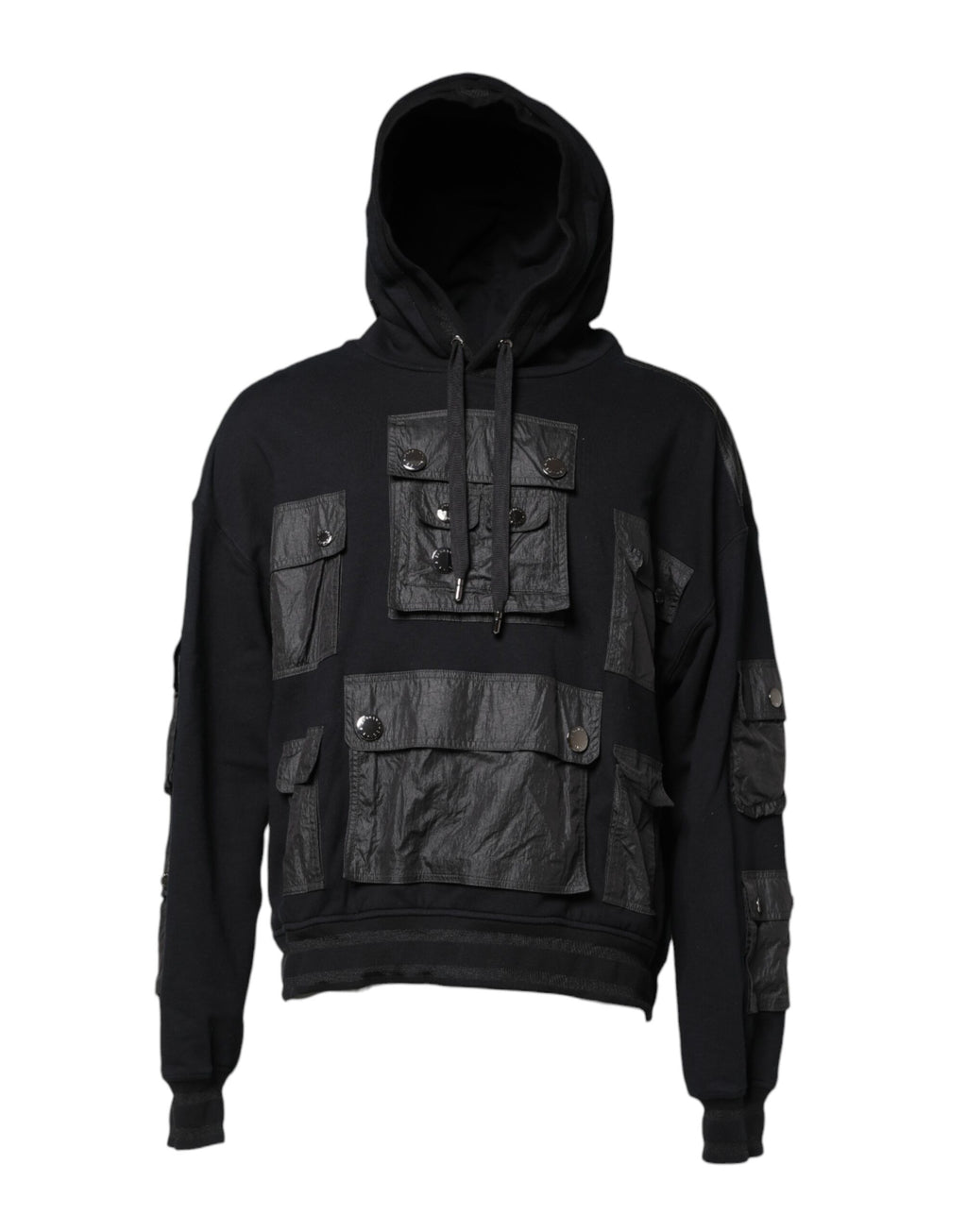 Black Cotton Hooded Sweatshirt