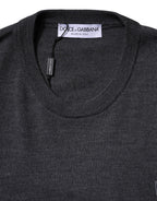 Gray Wool Logo Knitted Men Pullover Sweater