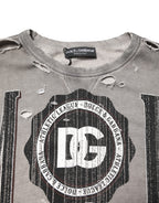 Gray Logo Print Crew Neck Pullover Sweater