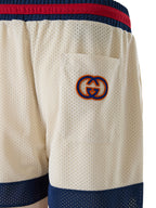 Cremefarbene Polyester-Logo-Shorts