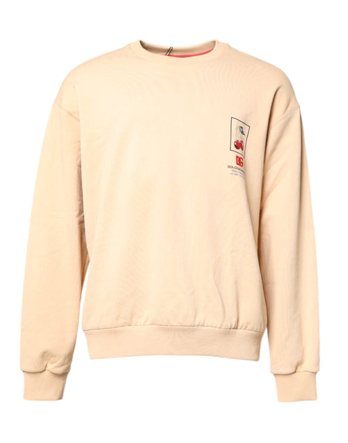 Pullover mit Rundhalsausschnitt in Beige mit Kirschprint