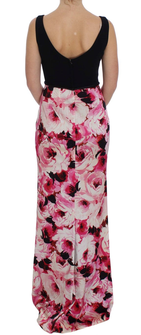 Rosa geblümtes langes Maxi-Etui-Kleid