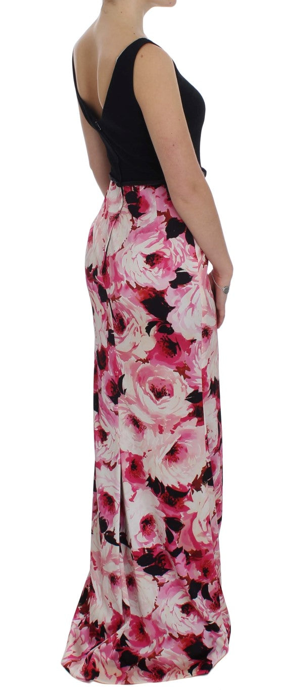 Rosa geblümtes langes Maxi-Etui-Kleid