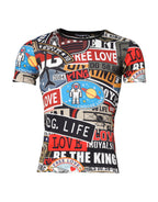 Mehrfarbiges Patchwork Baumwoll-T-Shirt mit Rundhalsausschnitt