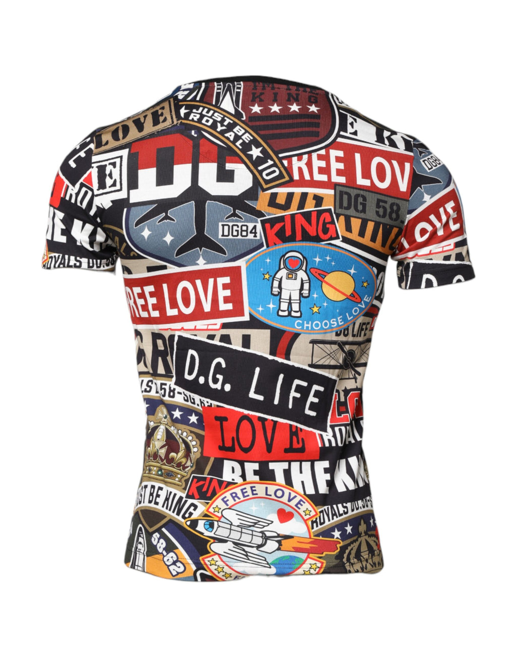 Mehrfarbiges Patchwork Baumwoll-T-Shirt mit Rundhalsausschnitt