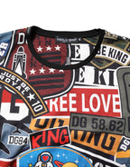Mehrfarbiges Patchwork Baumwoll-T-Shirt mit Rundhalsausschnitt