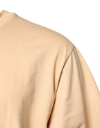 Beige Cotton Logo Print Crew Neck T-shirt