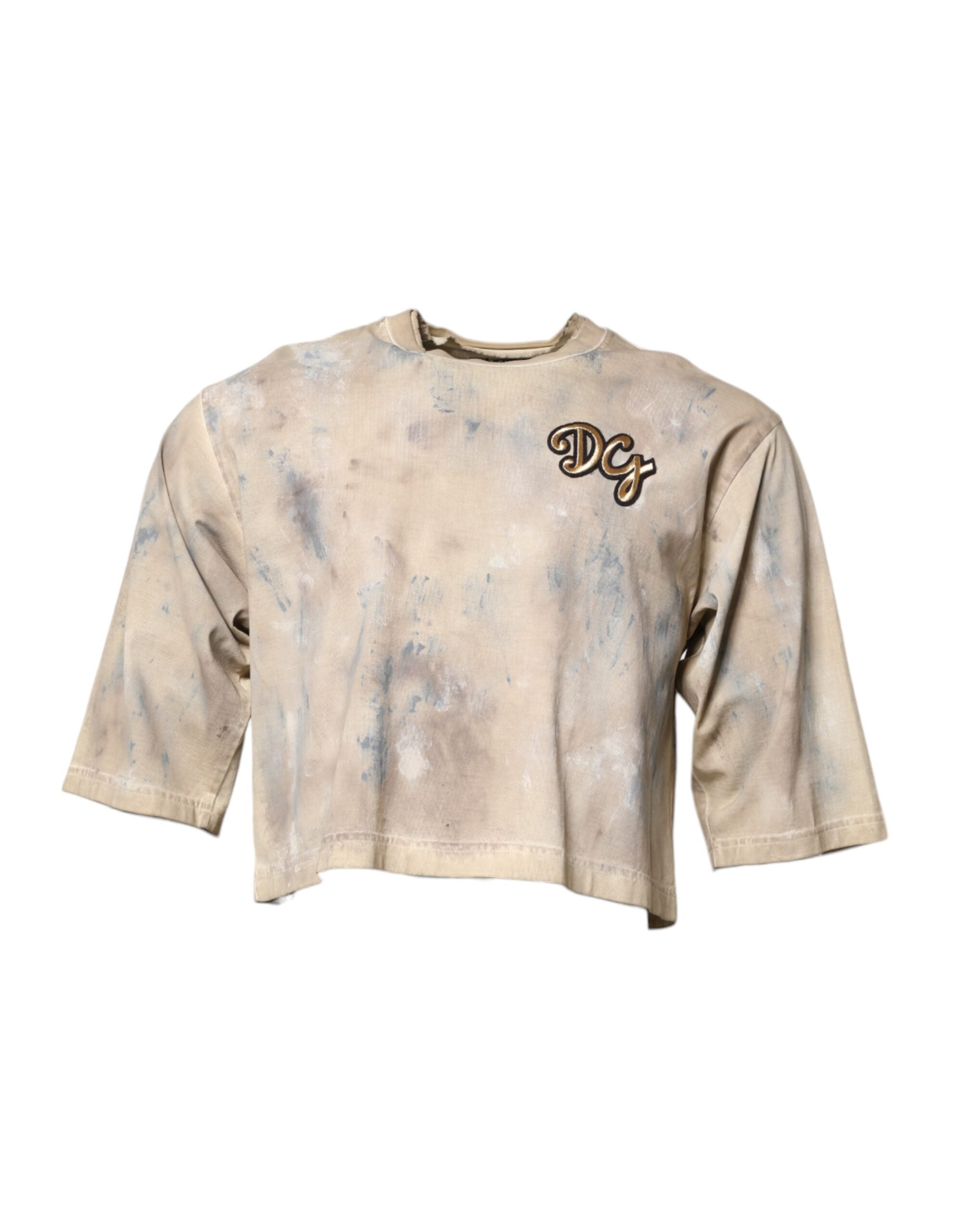 Beige Tie Dye DG Embroidery Cropped T-Shirt