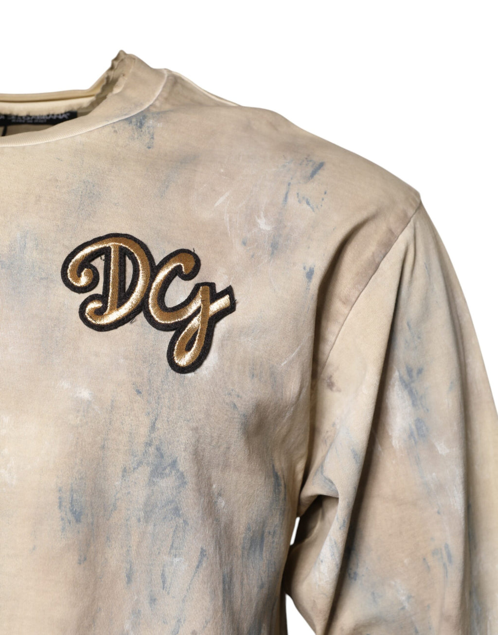 Beige Tie Dye DG Embroidery Cropped T-Shirt