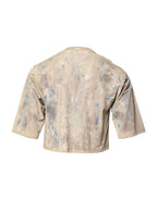 Beige Tie Dye DG Embroidery Cropped T-Shirt